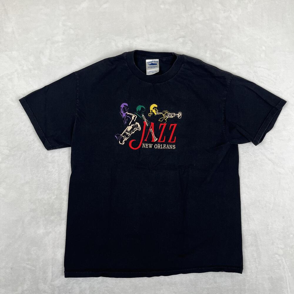 Vintage Jazz New Orleans T-Shirt Mens Large Black Tennessee River Music Graphic
